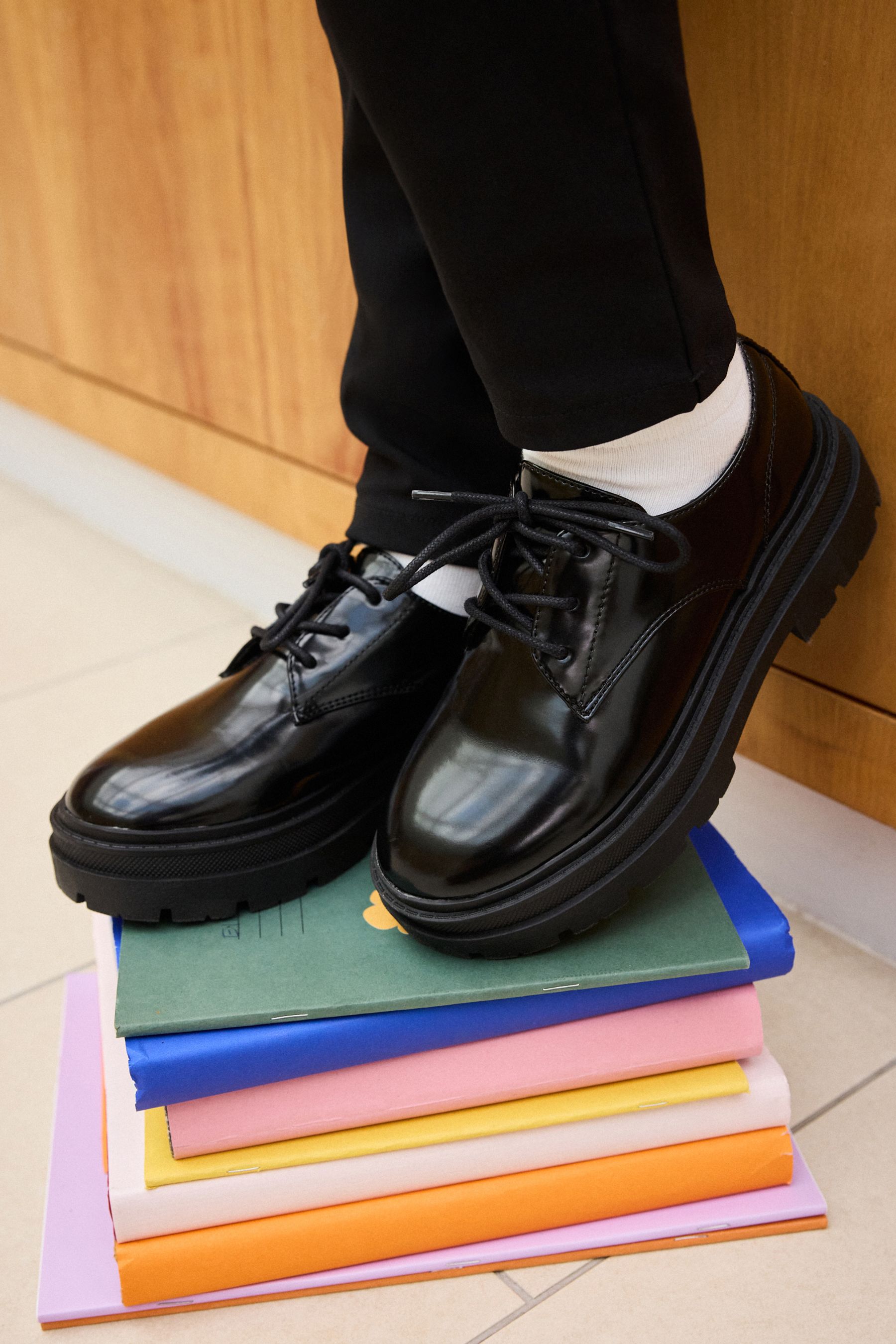 Black lace up school shoes store