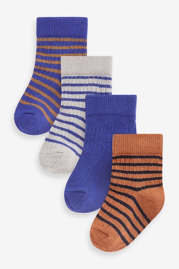 Cobalt Blue Stripe Baby Socks 4 Pack (0mths-2yrs)