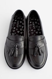 Matt Black Narrow Fit (E) Leather Tassel Loafer School Shoes - Image 6 of 8