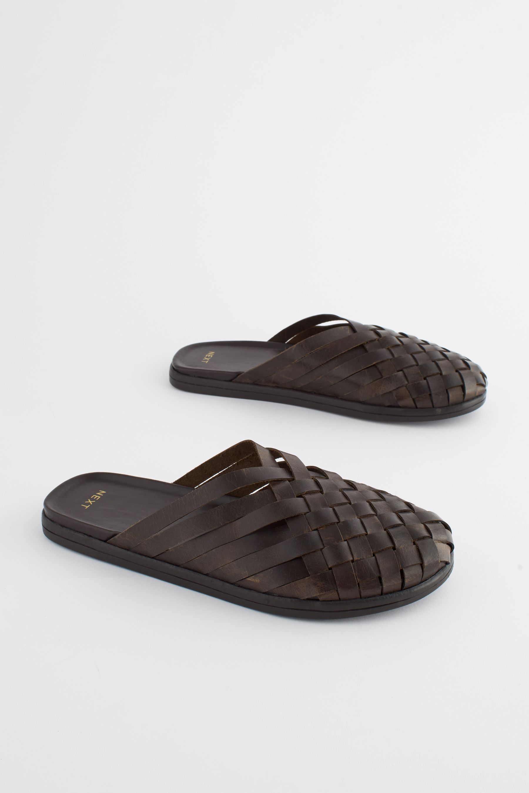 Brown woven leather mules sales