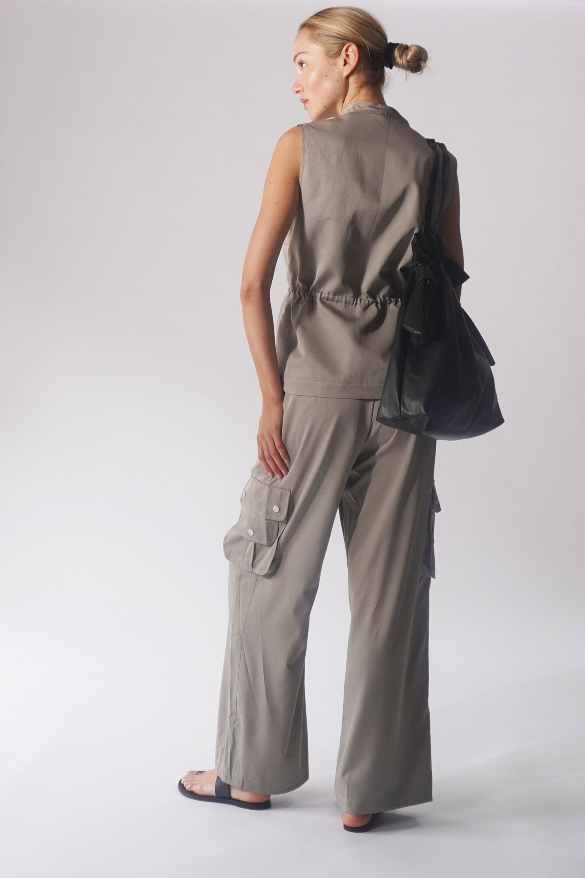 Religion Grey Cool Energy Waistcoat In Matt Sateen With Tie Waist - Image 4 of 5