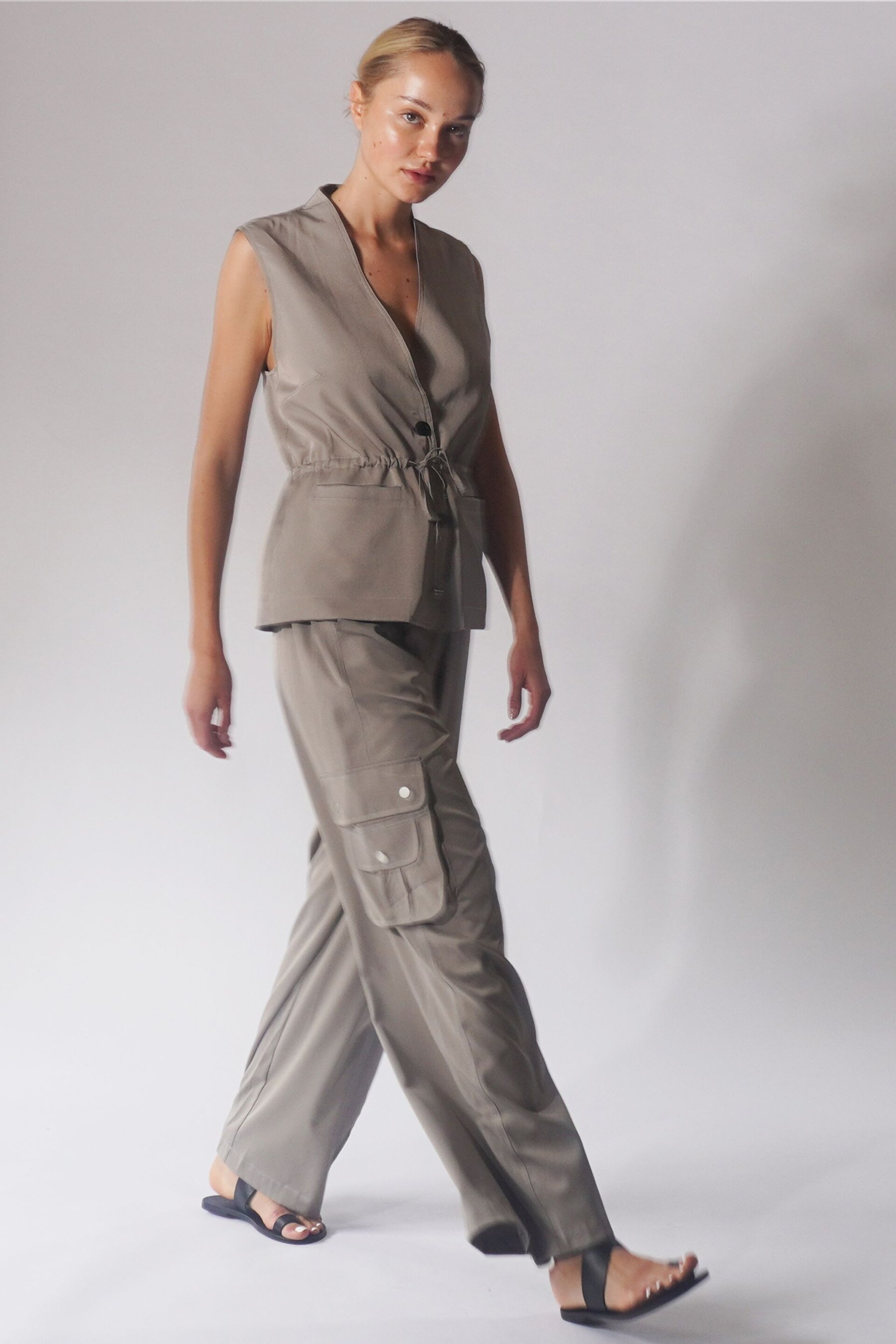 Religion Grey Cool Energy Waistcoat In Matt Sateen With Tie Waist - Image 5 of 5