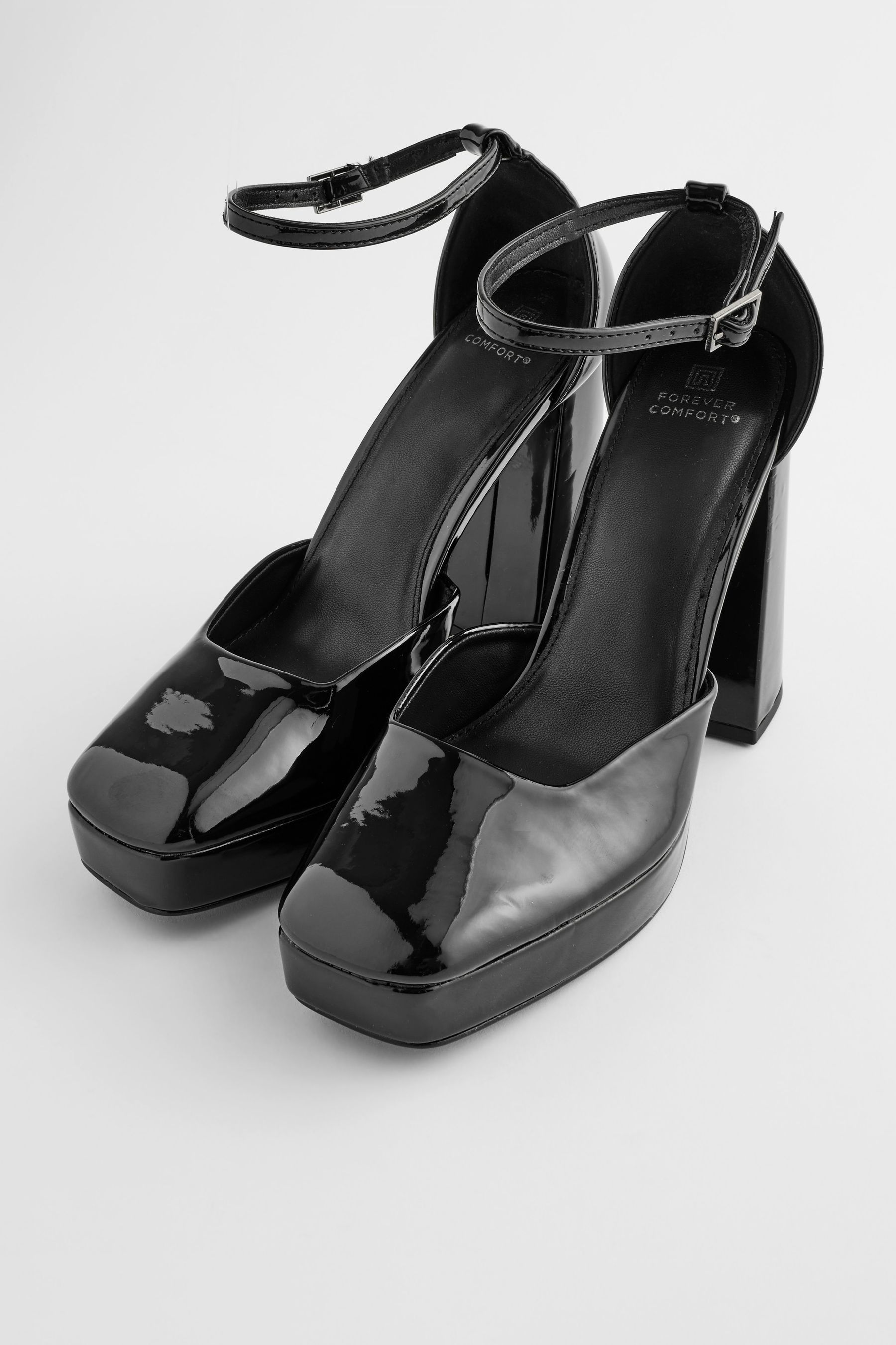 Buy Black Forever Comfort Square Toe Platform Heel Shoes from the