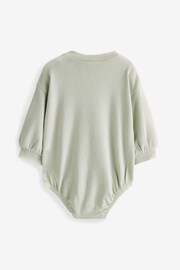 Mint Green Cosy Sweat Jersey Bubble Bum Baby Romper - Image 2 of 6