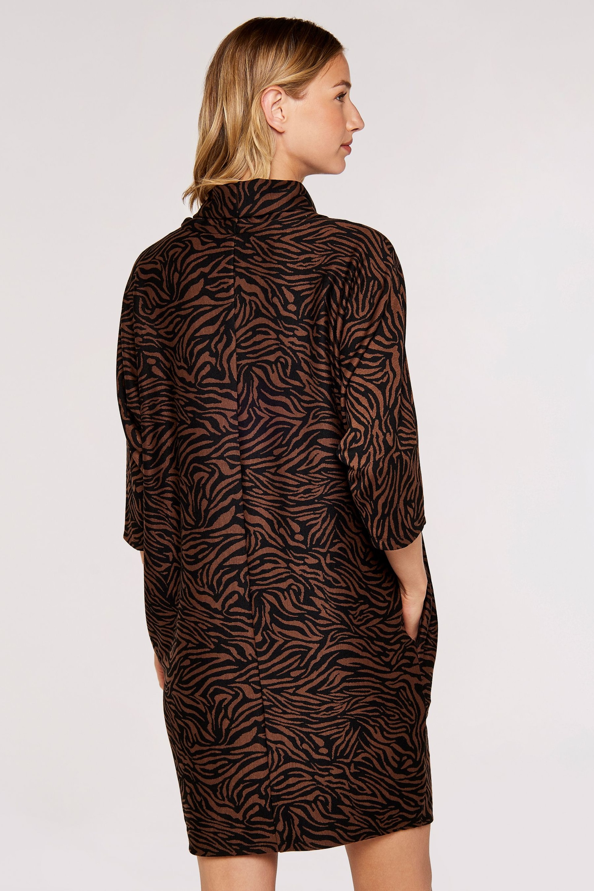 Apricot Brown & Black Zebra Print Cocoon Dress - Image 2 of 4