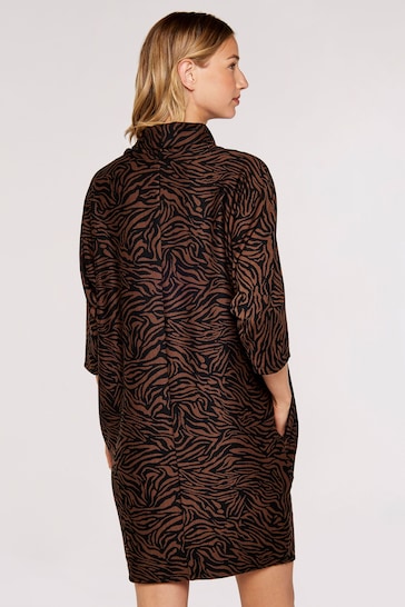 Apricot Brown & Black Zebra Print Cocoon Dress