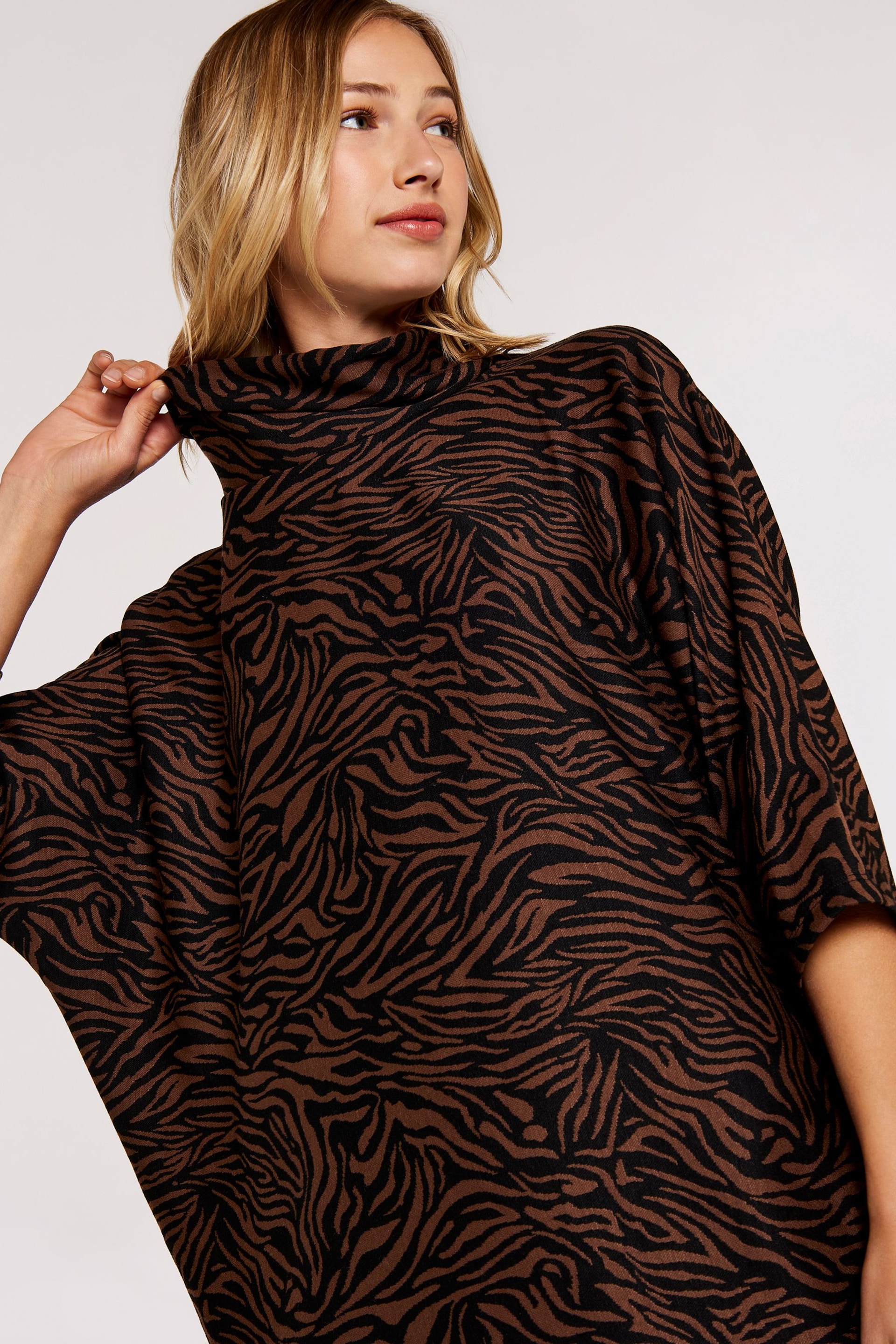 Apricot Brown & Black Zebra Print Cocoon Dress - Image 4 of 4