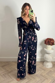 Style Cheat Blue Harper Frill Tie Back Jumpsuit - Image 1 of 4