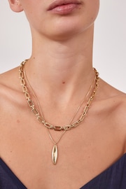 Gold Tone Recycled Metal Two Row Chain Necklace - Image 2 of 5