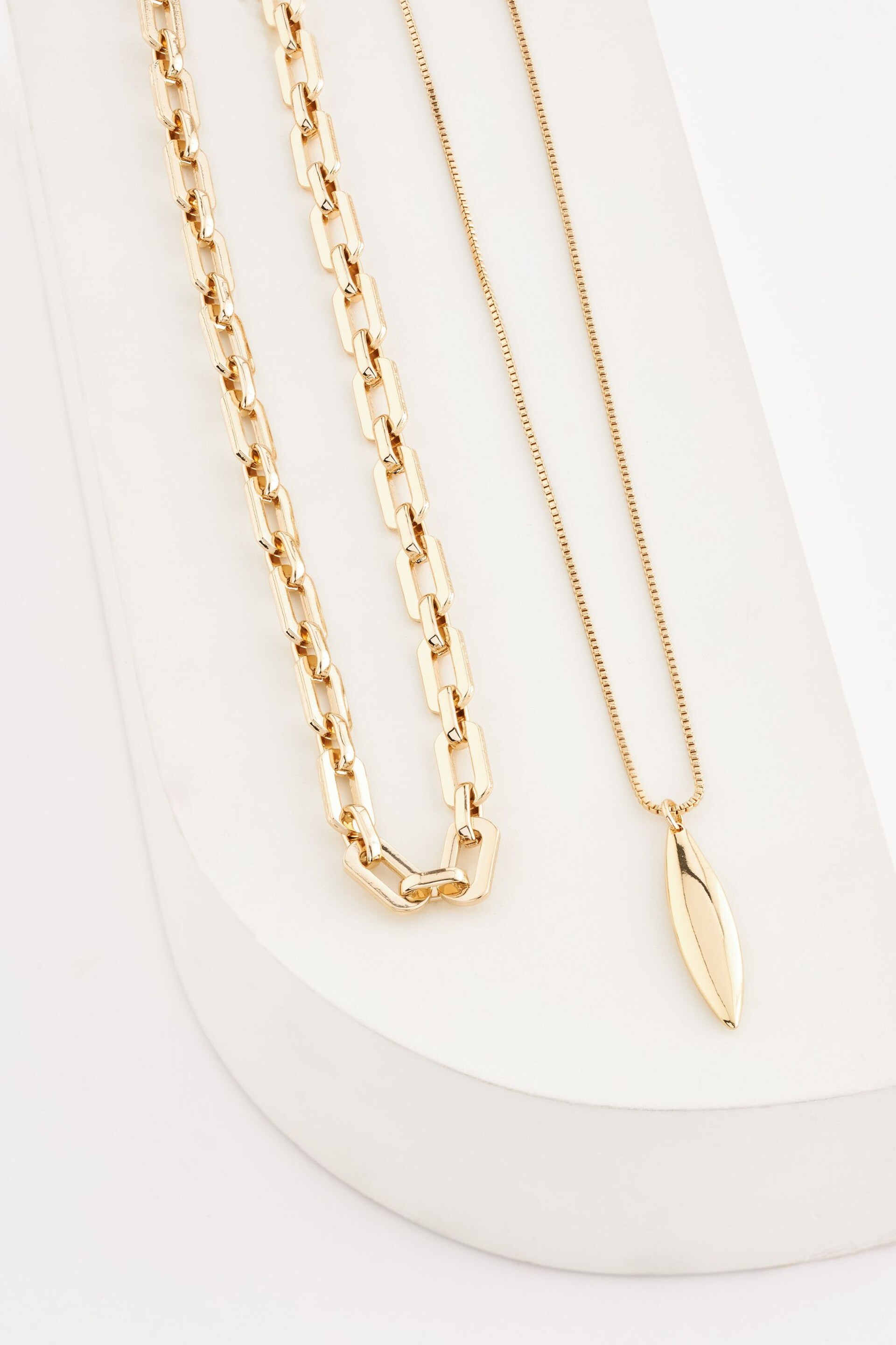 Gold Tone Recycled Metal Two Row Chain Necklace - Image 4 of 5