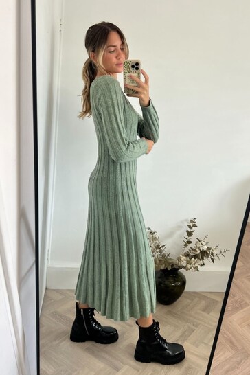 Grey Knit Midi Dress  Liberty Cosy Ribbed Midaxi Dress – Style Cheat
