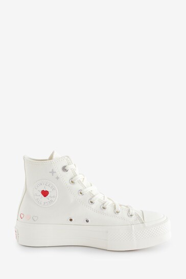 Converse Neutral Heart Embroidered Platform Lift Trainers
