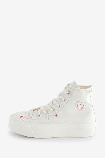 Converse Neutral Heart Embroidered Platform Lift Trainers