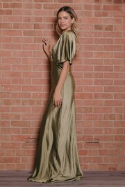 Style Cheat Green Angel Sleeve Maxi Satin Dress - Image 2 of 4