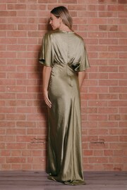 Style Cheat Green Angel Sleeve Maxi Satin Dress - Image 3 of 4