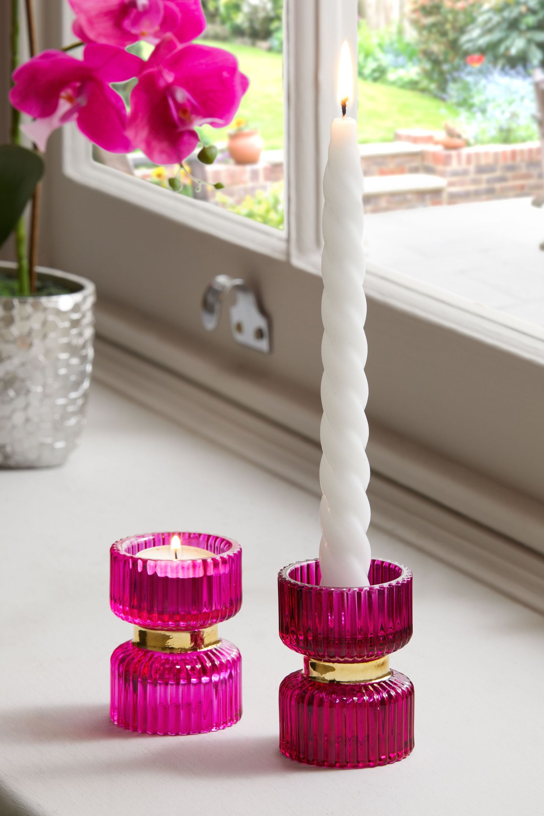 Pink tea top light candle holders
