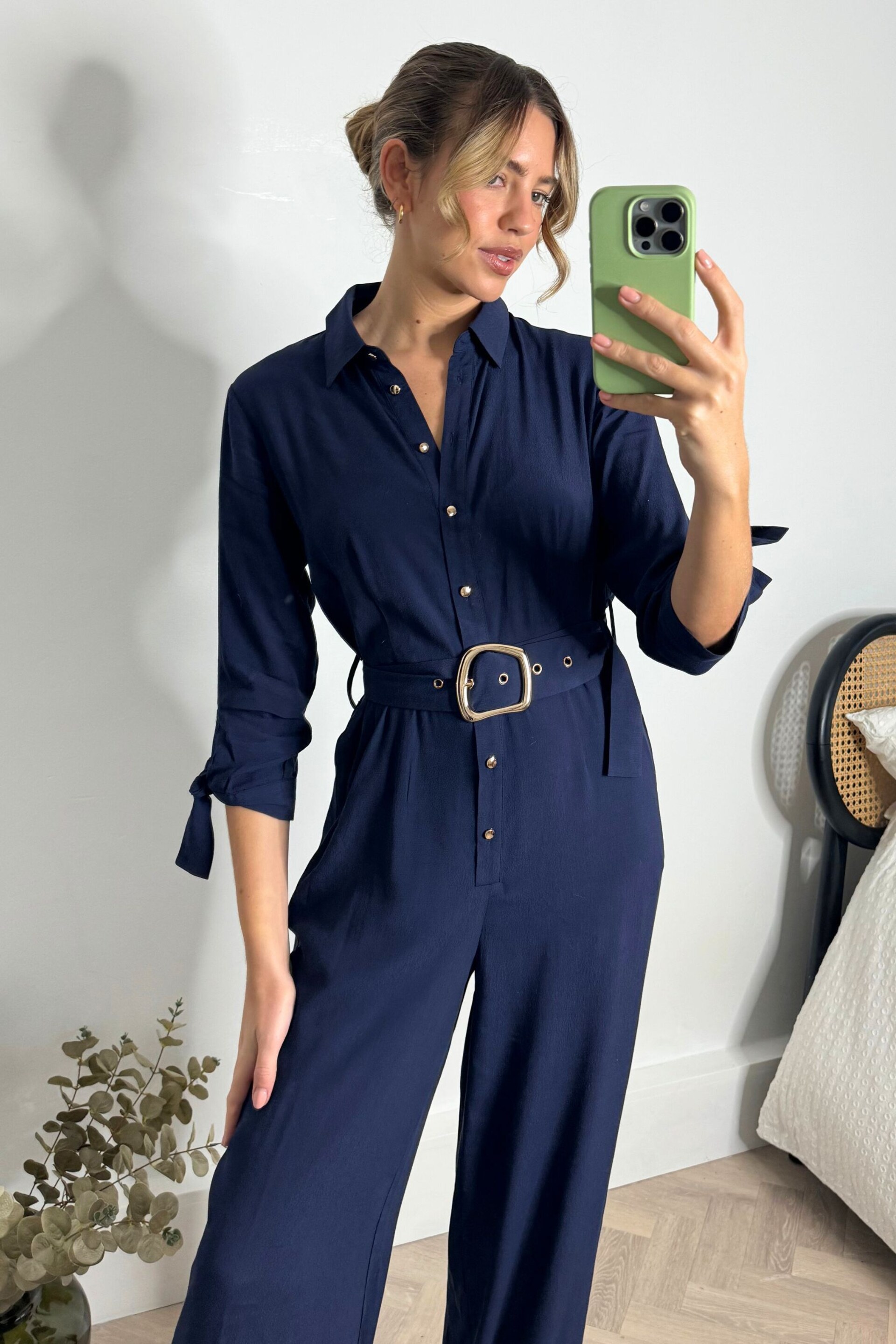 Style Cheat Blue Harriet Belted Shirt Jumpsuit - Image 4 of 4