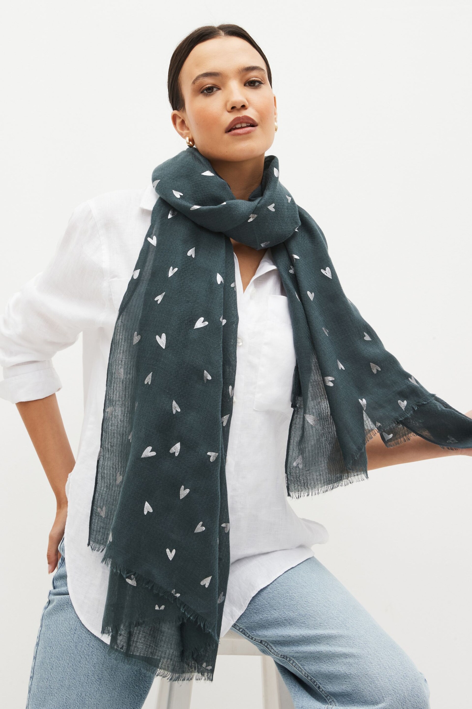 Charcoal Grey Foil Lightweight Scarf - Image 1 of 8