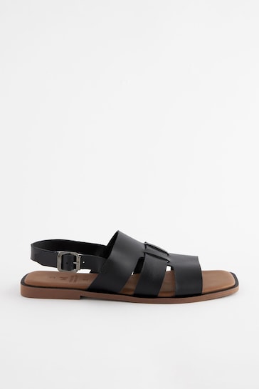 Black Extra Wide Fit Forever Comfort® Leather Slingback Sandals