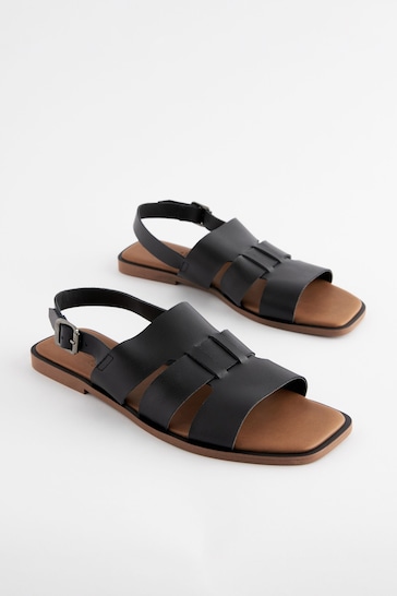 Black Extra Wide Fit Forever Comfort® Leather Slingback Sandals