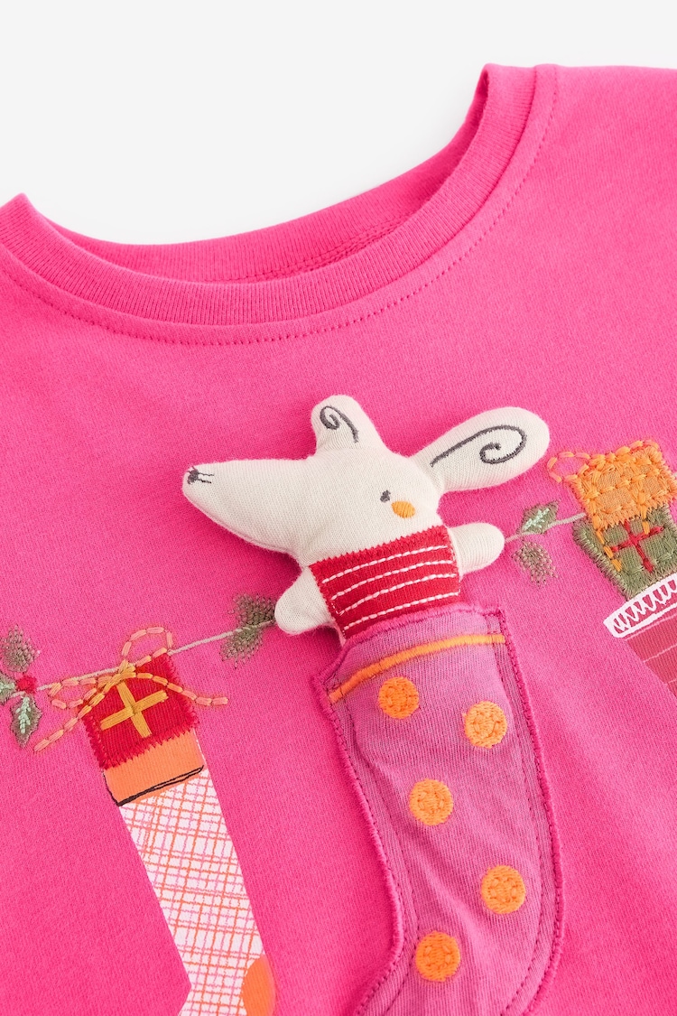 Pink Christmas Padded Mouse 100% Cotton Long Sleeve T-Shirt (3mths-7yrs) - Image 8 of 8