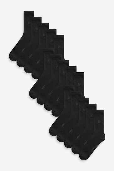 Black Cushioned Sole Sport Socks 15 Pack