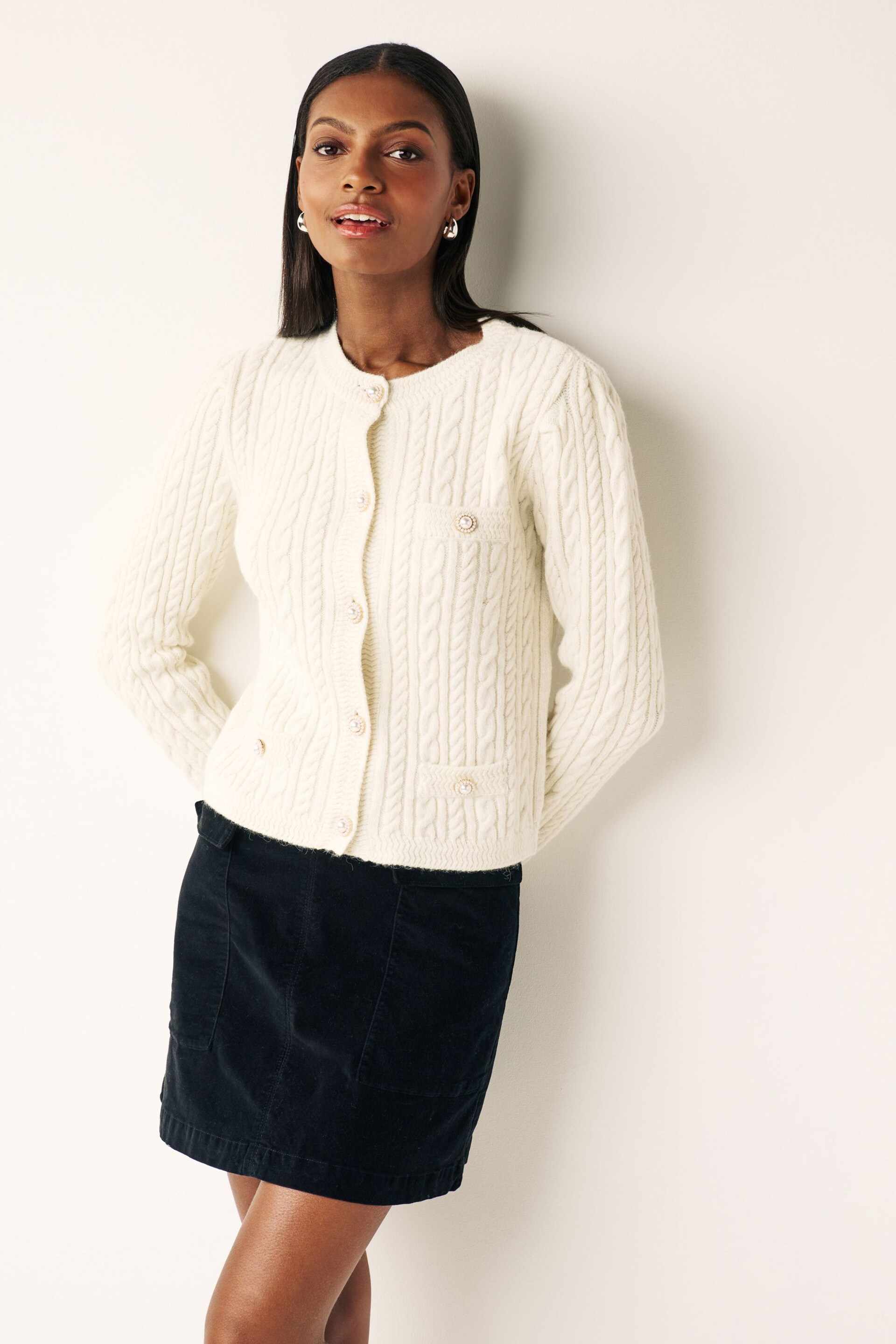 Cream Cardigan With Pearl Effect Buttons - Image 1 of 7