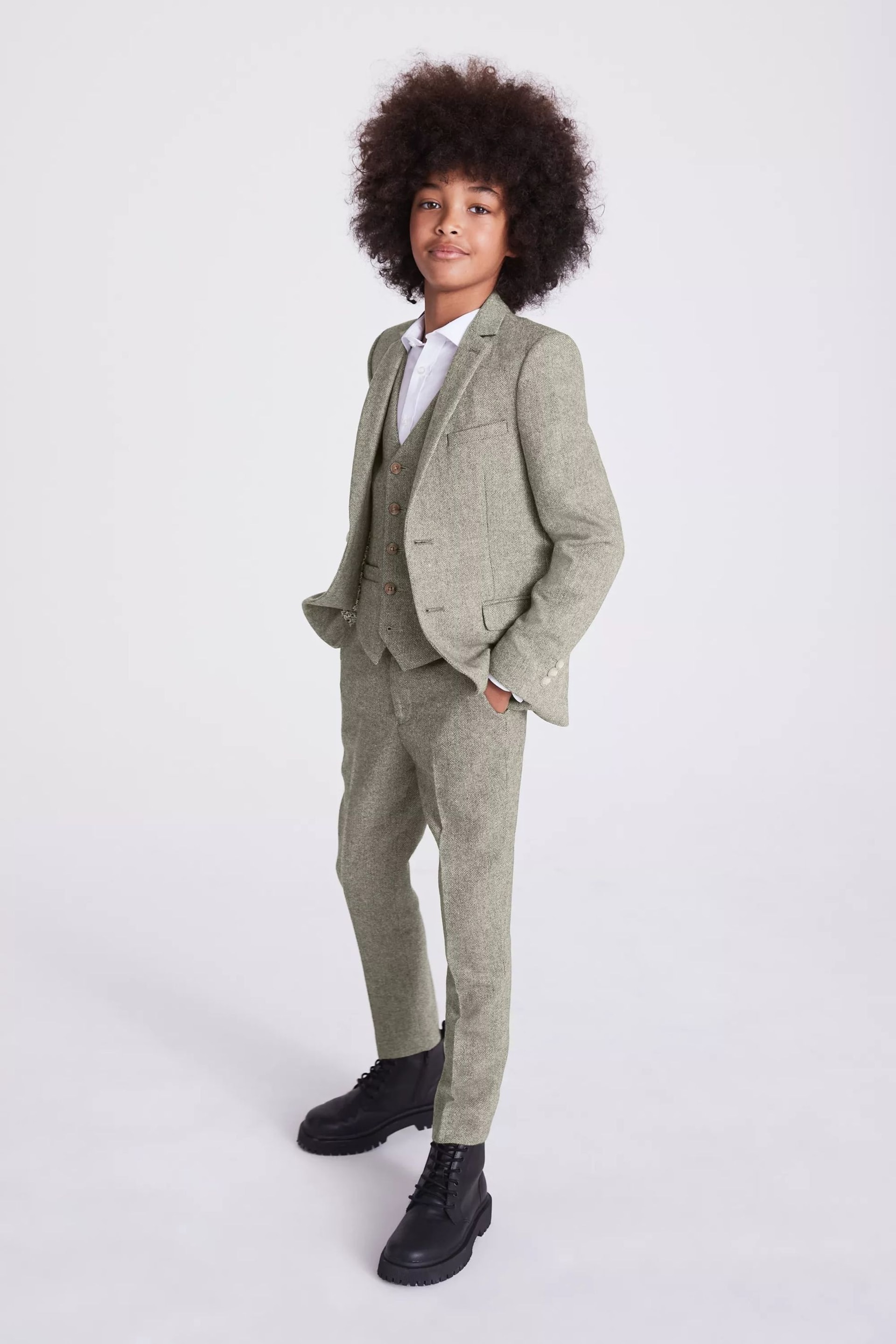 MOSS Green Boys Herringbone Tweed Jacket - Image 3 of 4