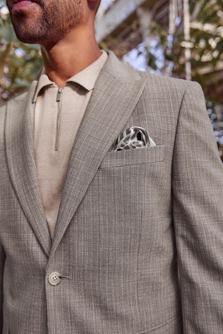 Neutral Slim Fit Textured Suit Jacket - Image 3 of 10