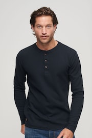 Superdry Blue Waffle Long Sleeve Henley Top - Image 1 of 5