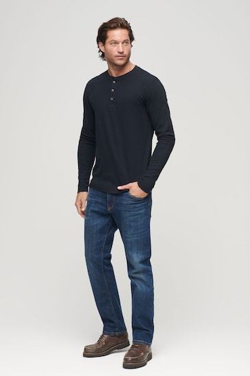 Superdry Blue Waffle Long Sleeve Henley Top