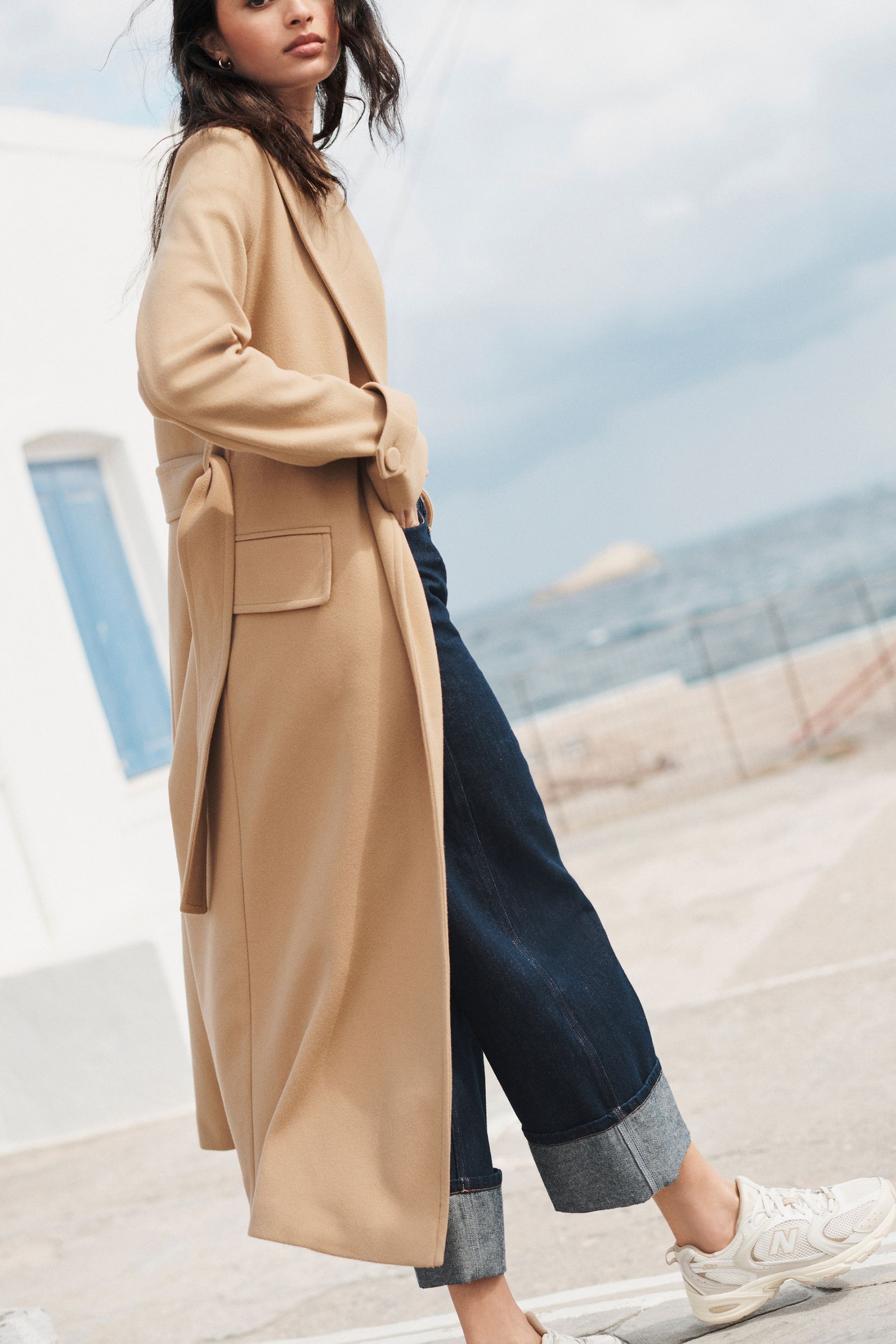 Womens long camel coat sale uk