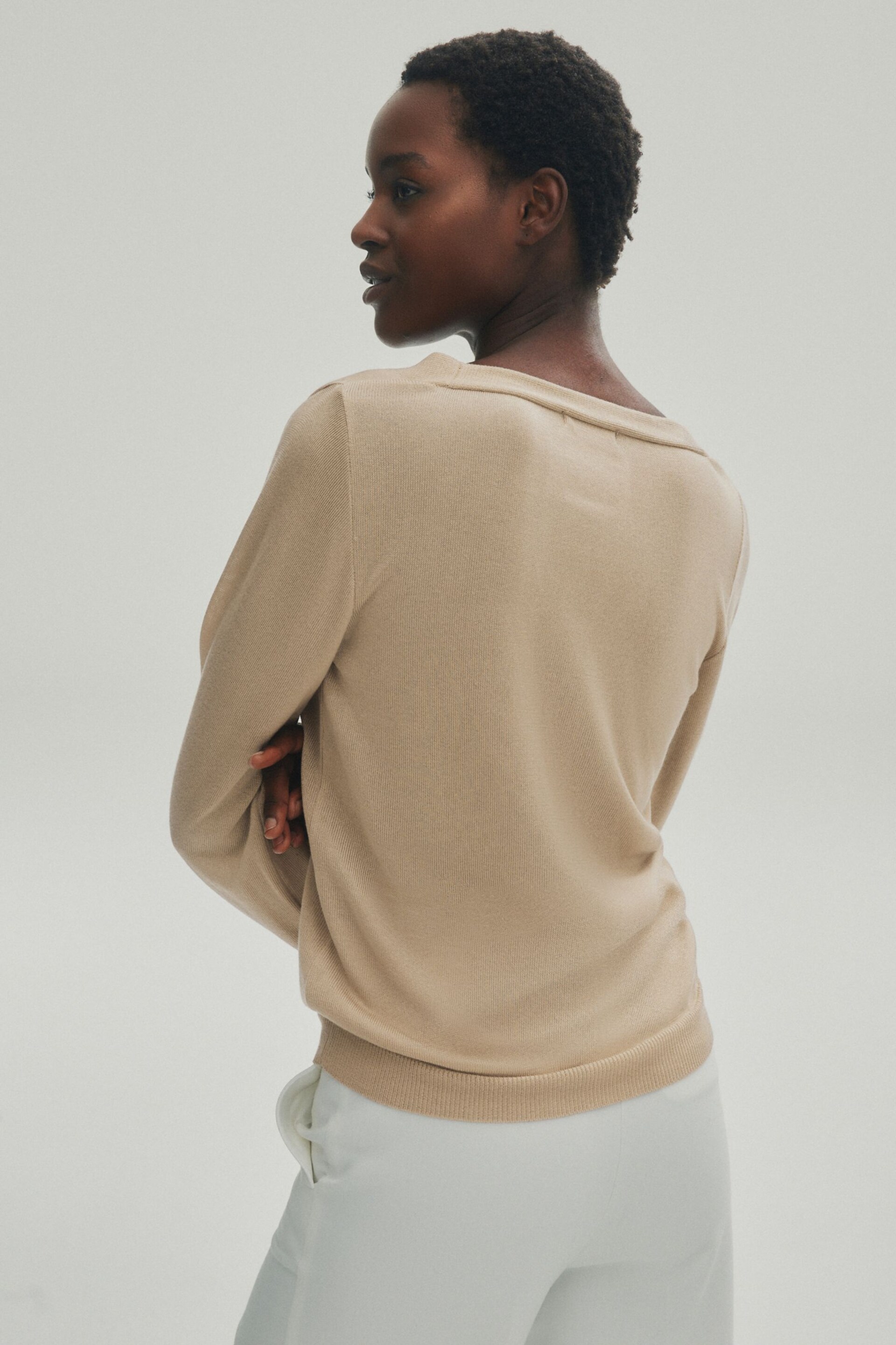 Champagne Gold Premium Lyocell Deep V-Neck Jumper - Image 2 of 8