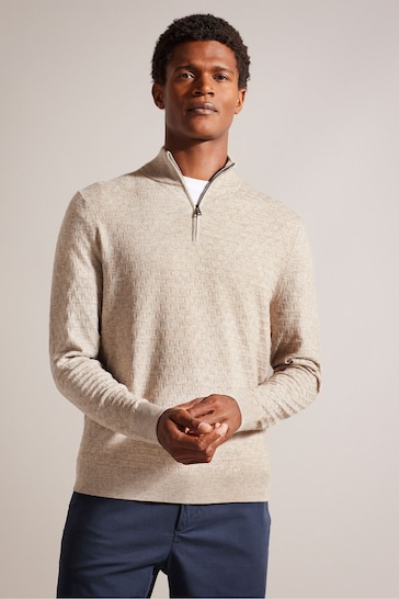Ted Baker Natural Animal Kurnle T Stitch Knitted Half Zip T-Shirt