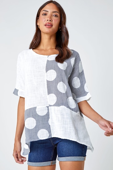 Roman White Cotton Spot Print Oversized T-Shirt
