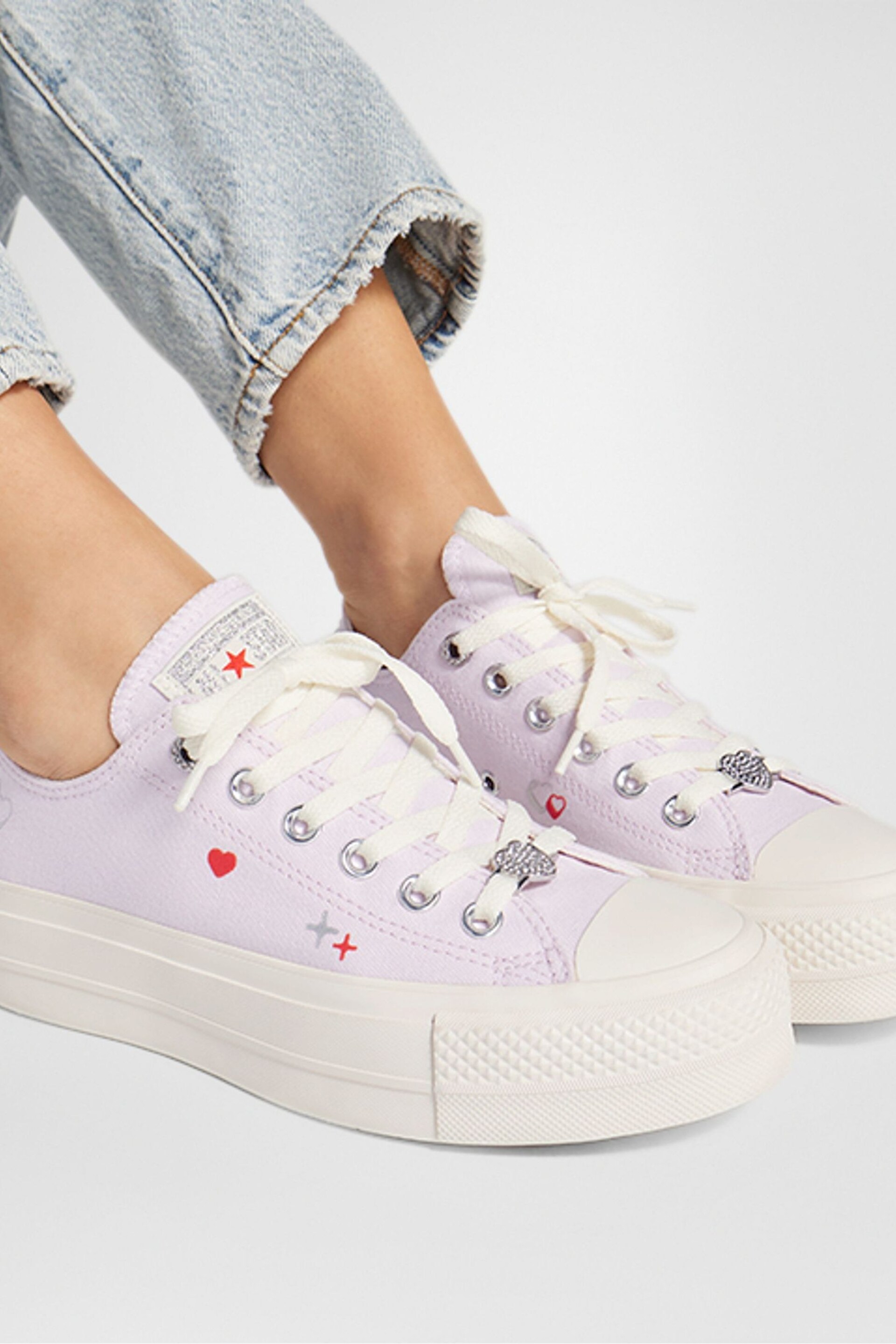 Converse Purple Heart Embroidered Ox Lift Trainers - Image 1 of 12