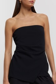 River Island Black Bandeau Asym Zip Crepe Top - Image 3 of 4