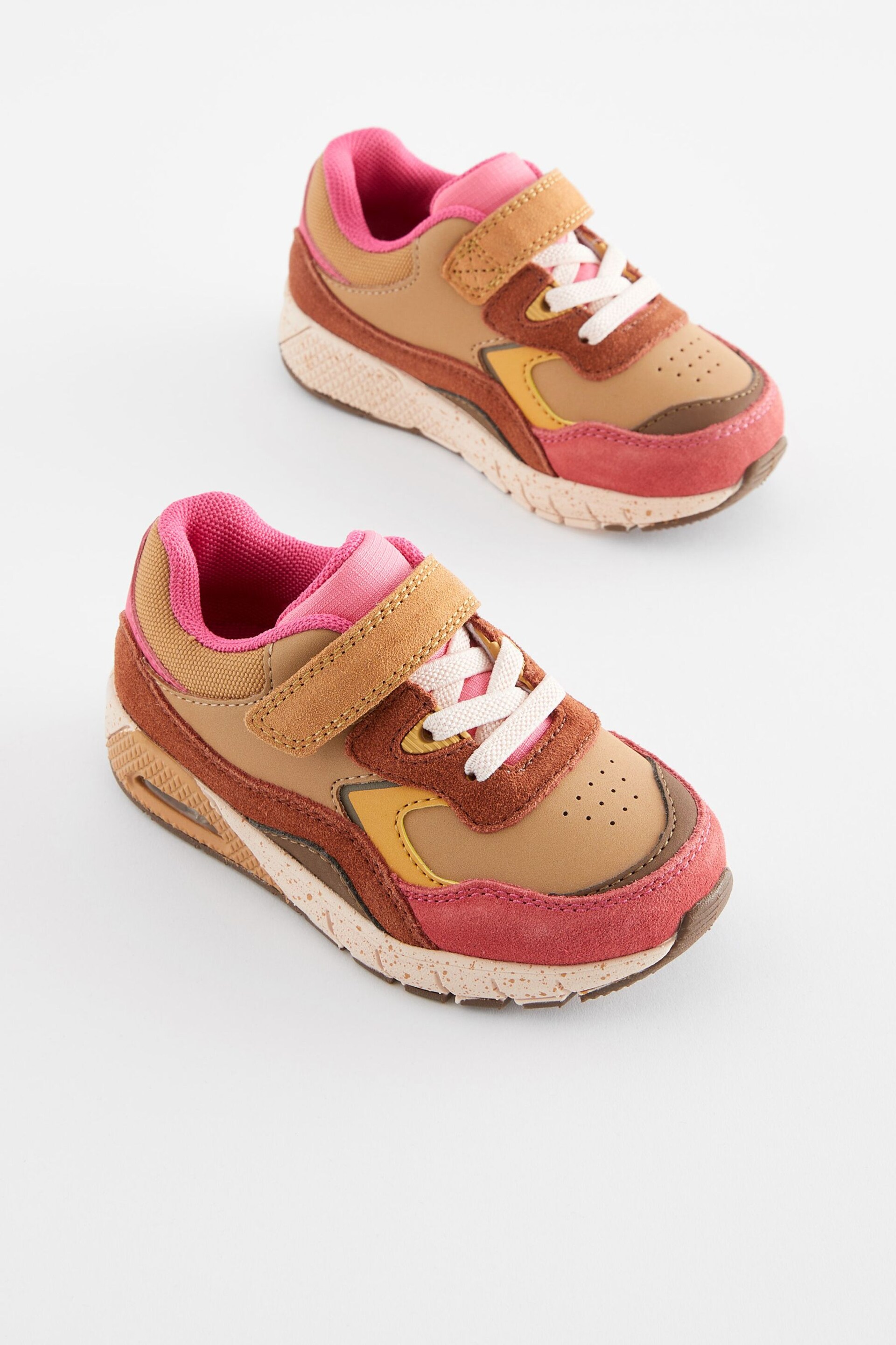 Pink & Brown Elastic Lace Chunky Trainers - Image 1 of 5