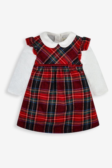 JoJo Maman Bébé Red Girls' Tartan Baby Dress & Body Set