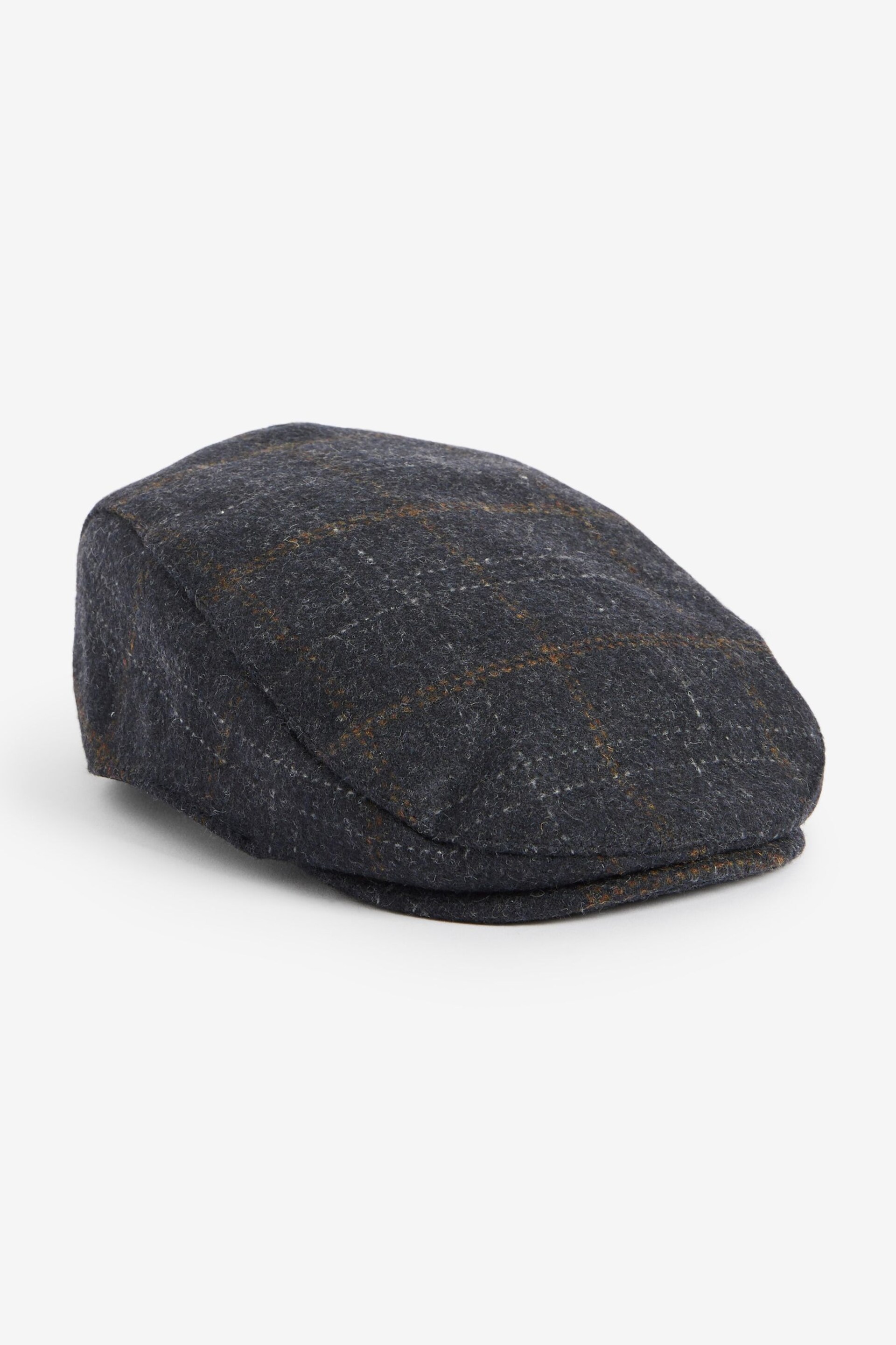 Navy Blue Check Wool Blend Flat Cap (1-16yrs) - Image 1 of 2