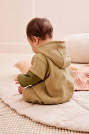 Khaki Green Cosy Sweat Jersey Baby Hooded Romper - Image 2 of 12