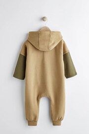 Khaki Green Cosy Sweat Jersey Baby Hooded Romper - Image 6 of 12