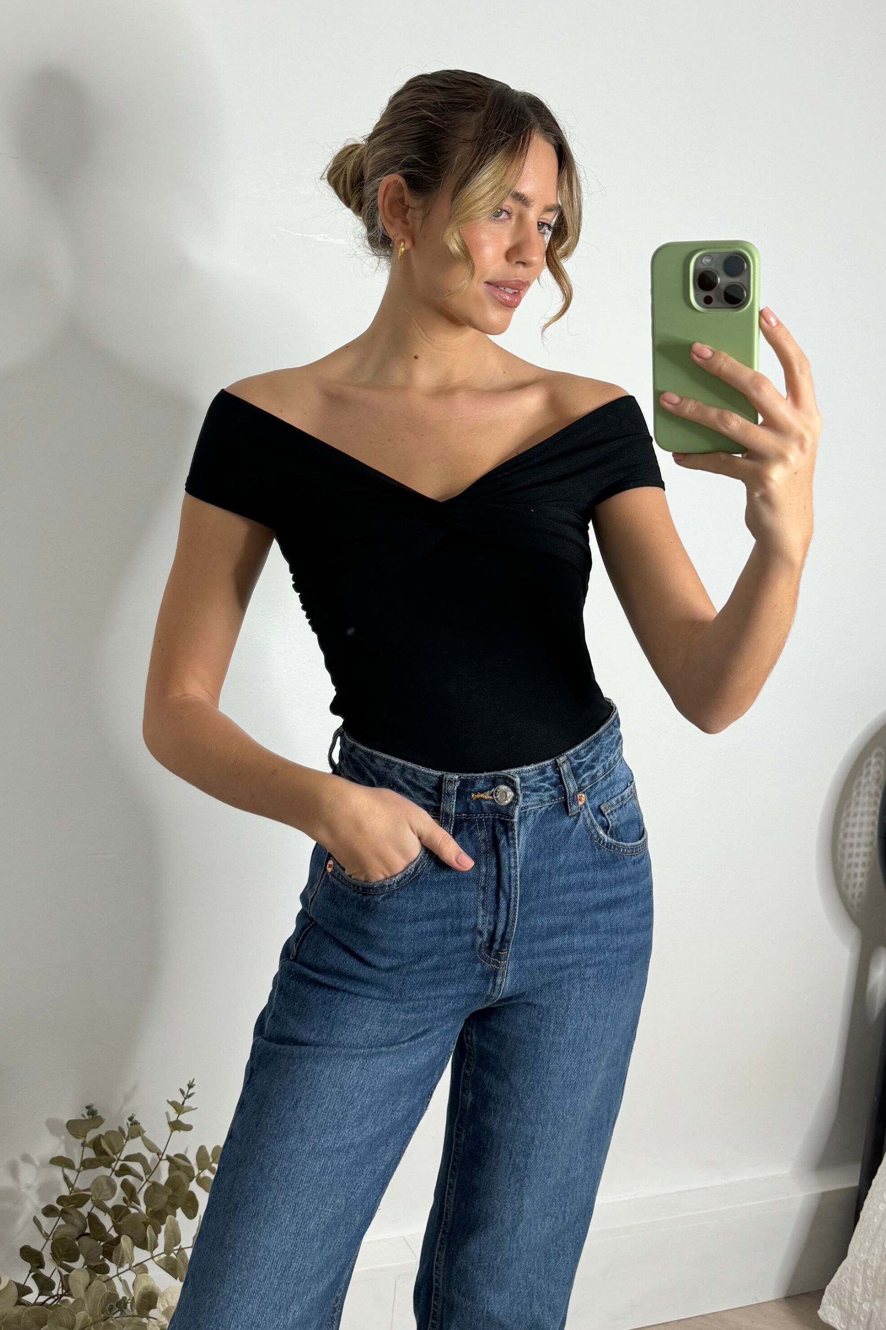 Black bardot style top on sale