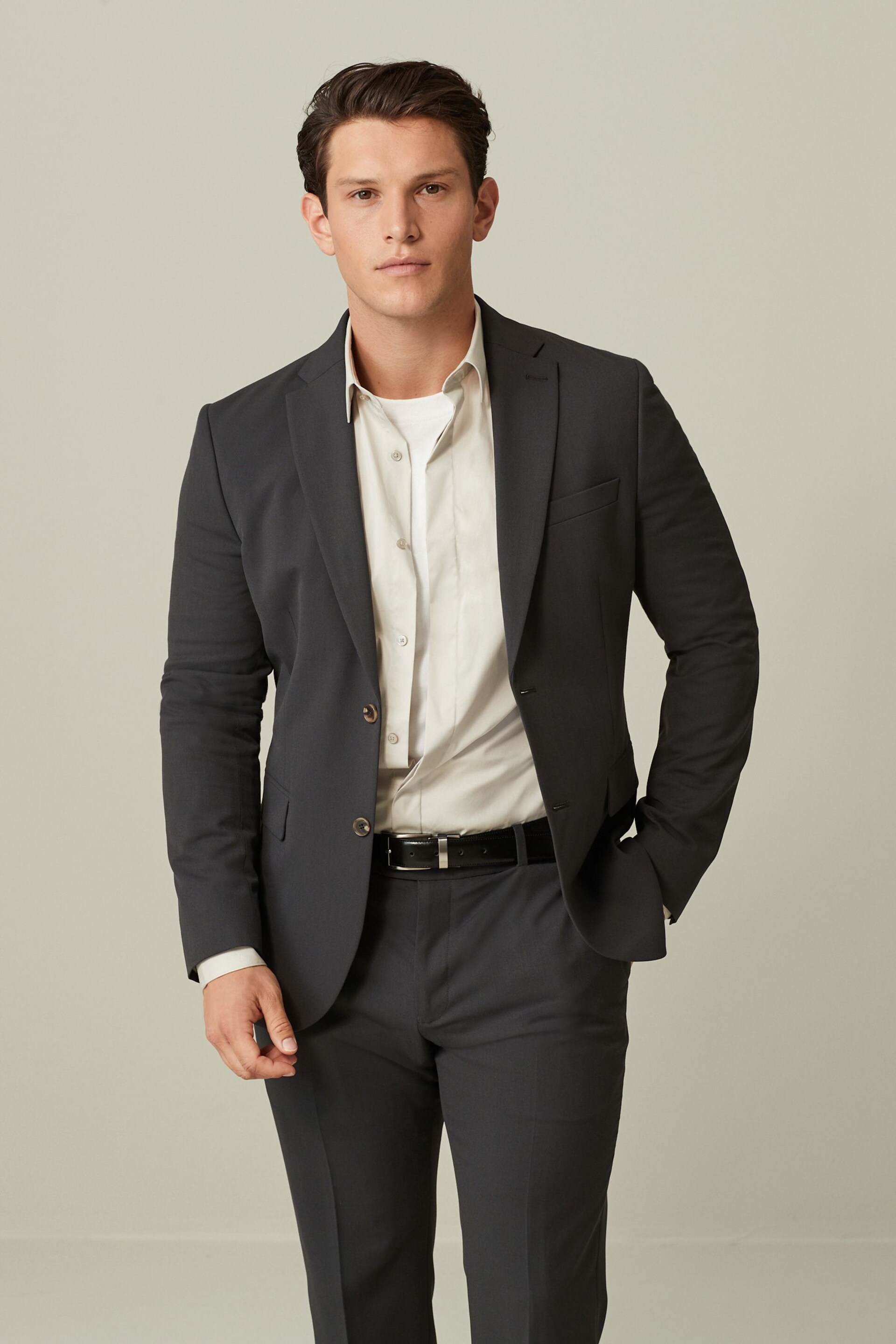 Charcoal Grey Slim Fit Motionflex Stretch Suit: Jacket - Image 1 of 11