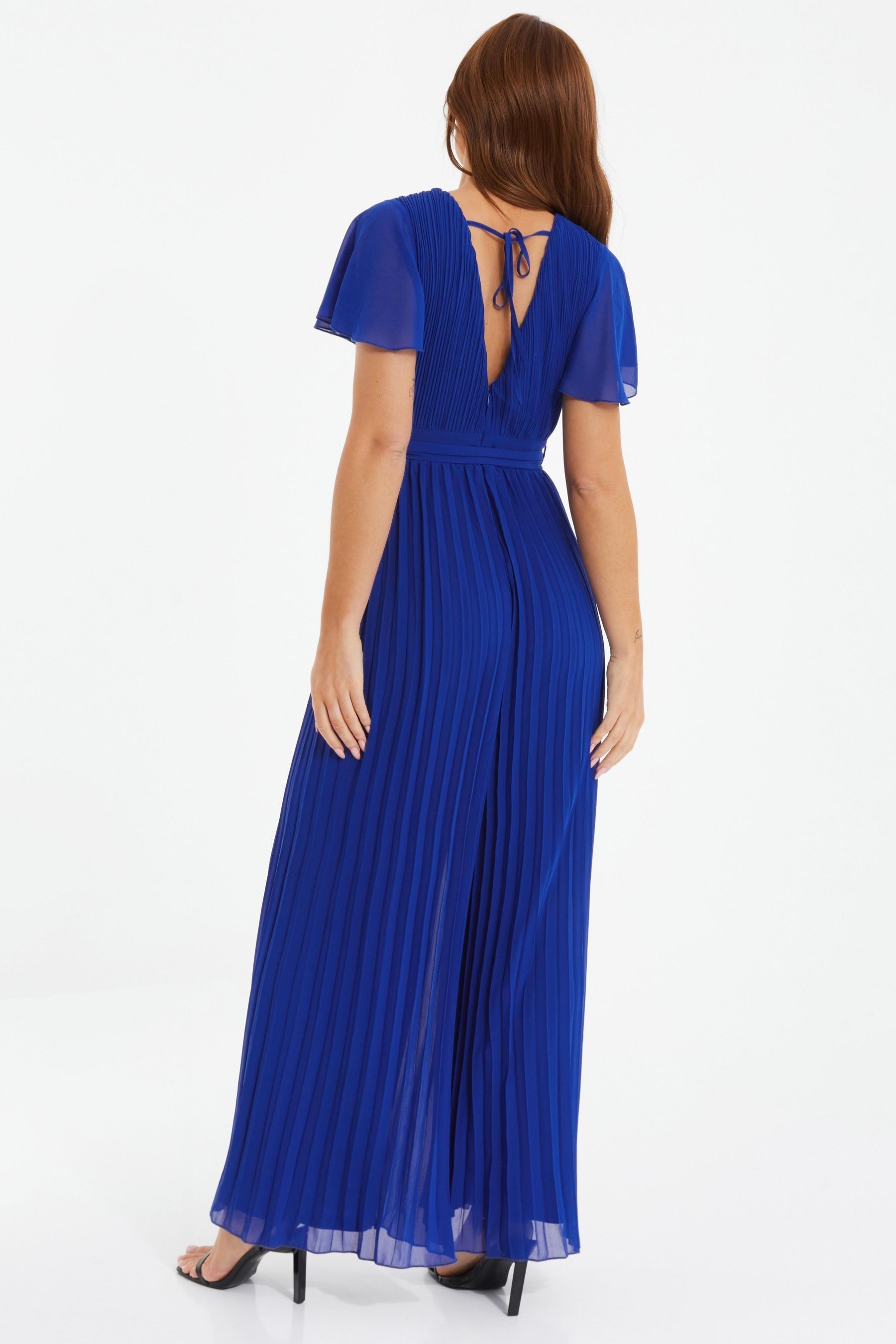 Buy Quiz Blue Pleated Chiffon Jumpsuit with Belt Detail from the