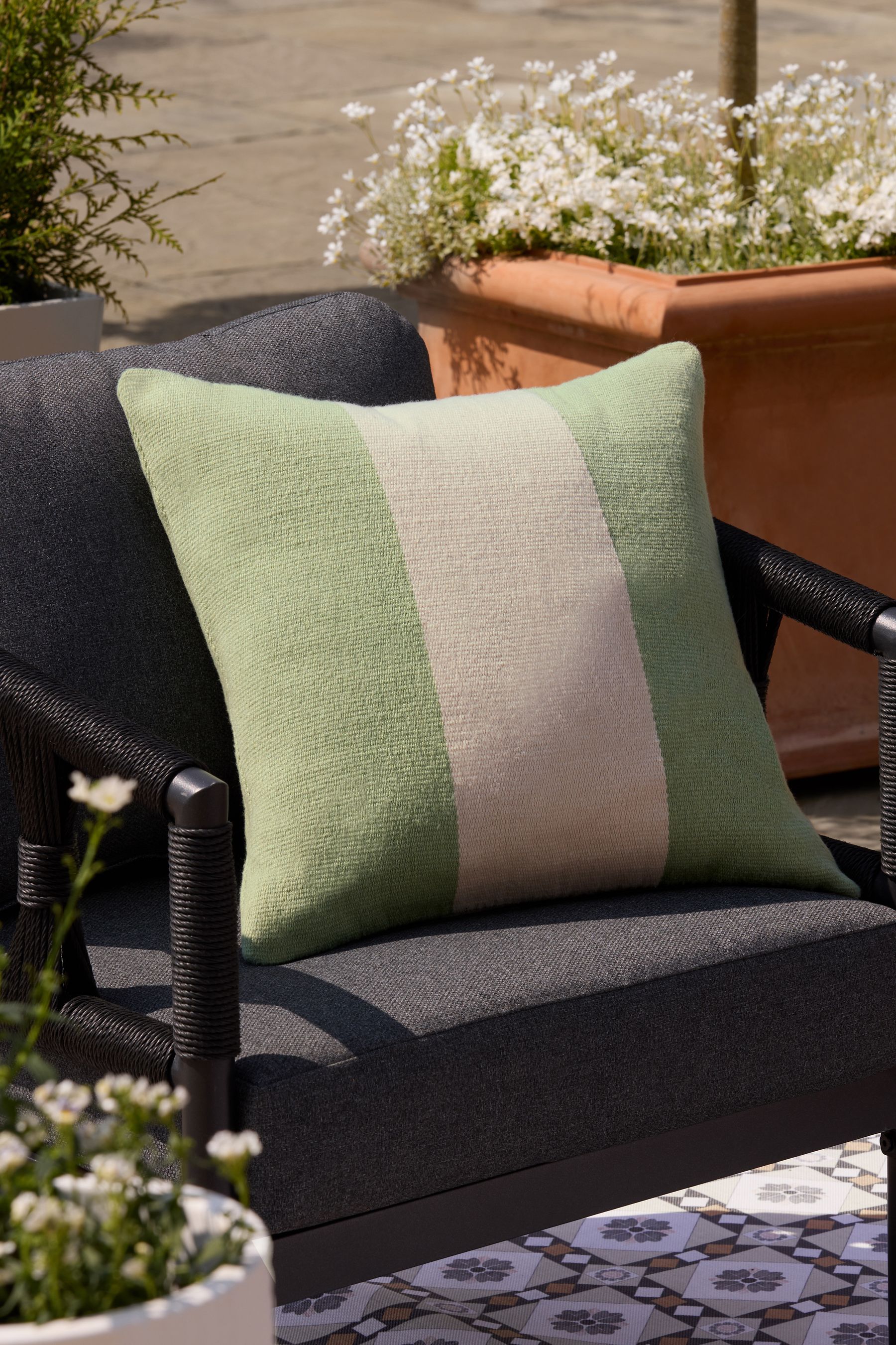 Sage Green 50 x 50cm Rocco Stripe Indoor Outdoor Cushion