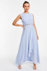 Quiz Light Blue Chiffon Maxi Bridesmaid Dress with Sequin Belt - Image 6 of 8