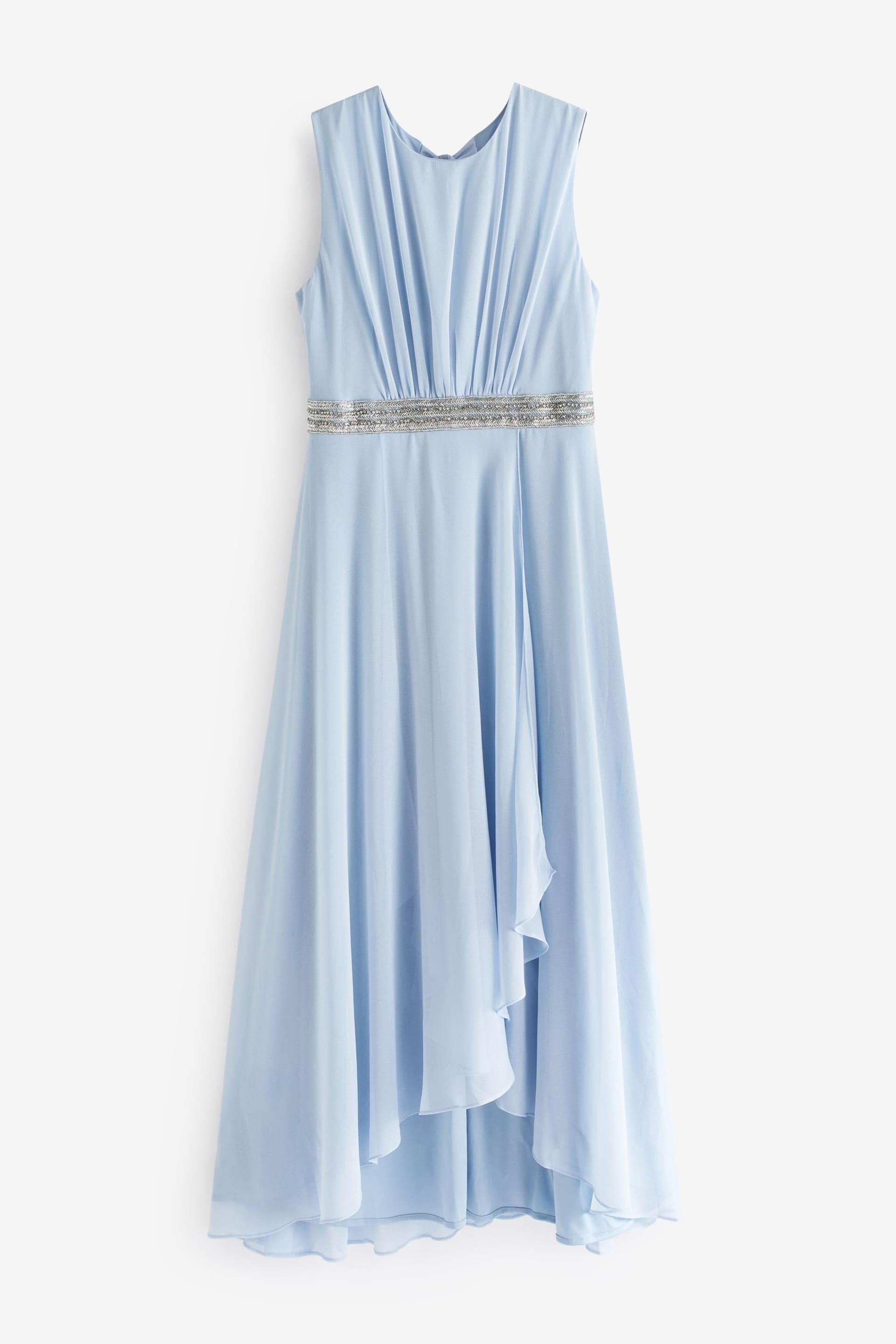 Quiz Light Blue Chiffon Maxi Bridesmaid Dress with Sequin Belt - Image 7 of 8