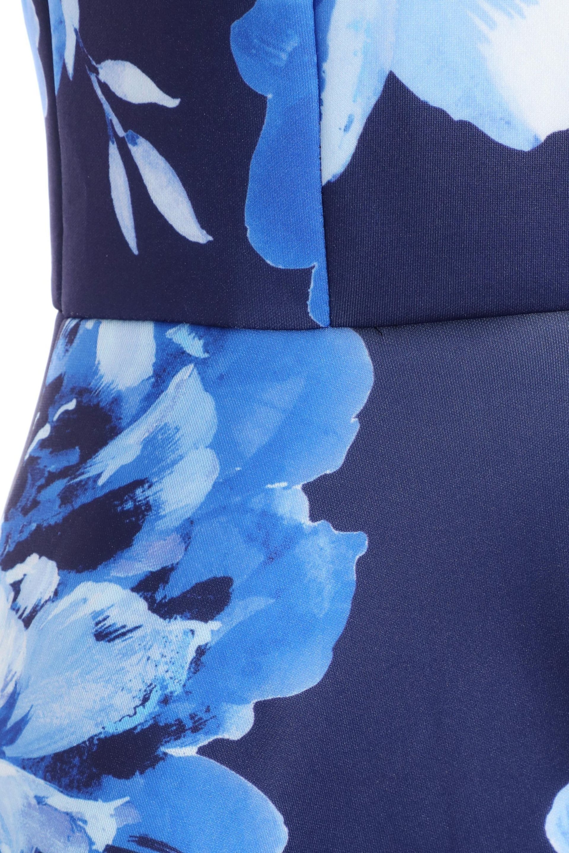 Quiz Blue Floral High Neck Dip Hem Dress - Image 5 of 5