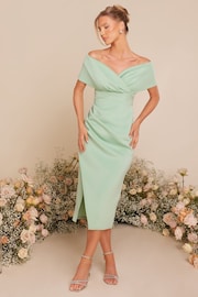 Quiz Green Scuba Bardot Midi Dress - Image 1 of 6